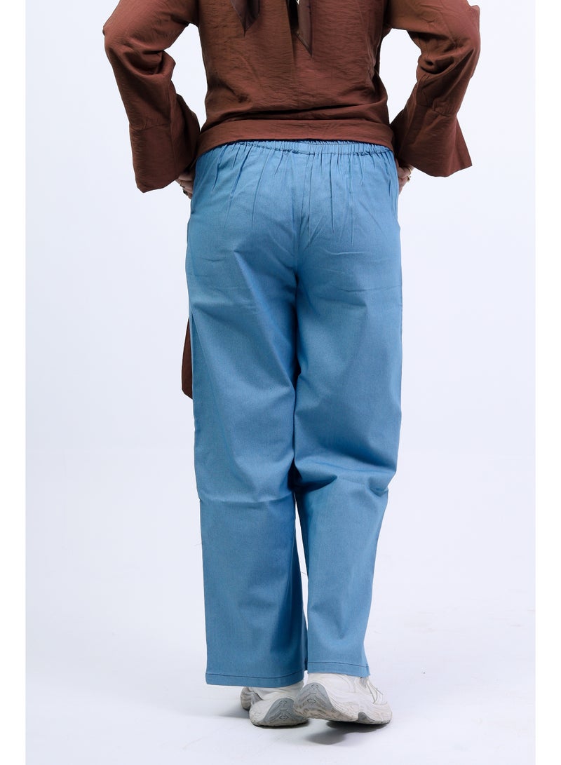 women's wide leg jeans pants- light blue - Image 4